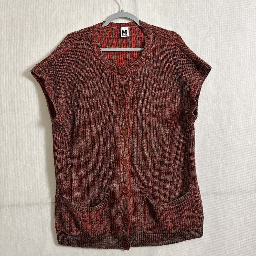 M Missoni Women's Size Large Red Knit Short Sleeve Button Up Pocket Sweater